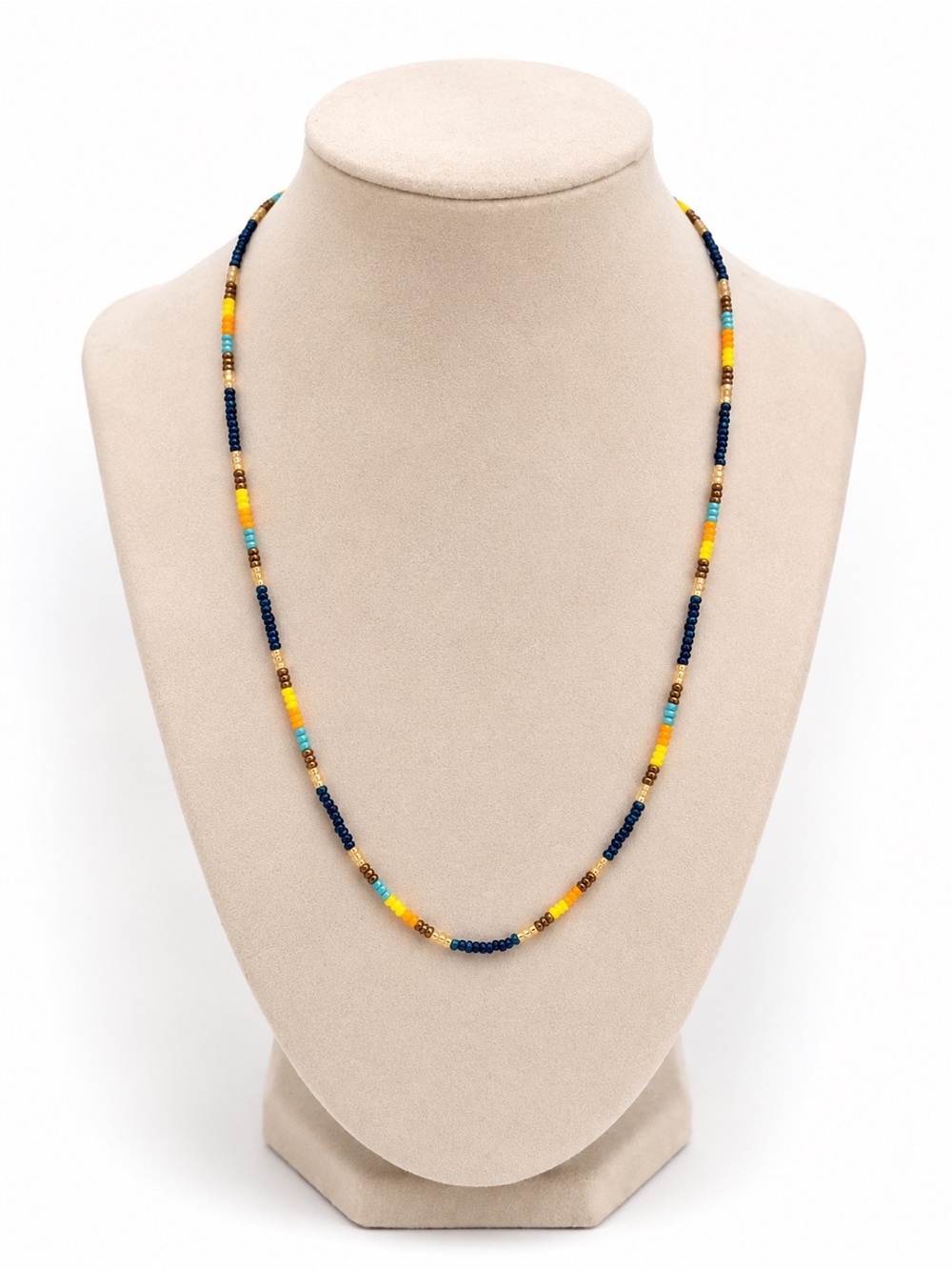Yellow Blue Beaded Necklace Handmade Colorful Jewelry Unique Artisan Gift - Picture 1 of 5